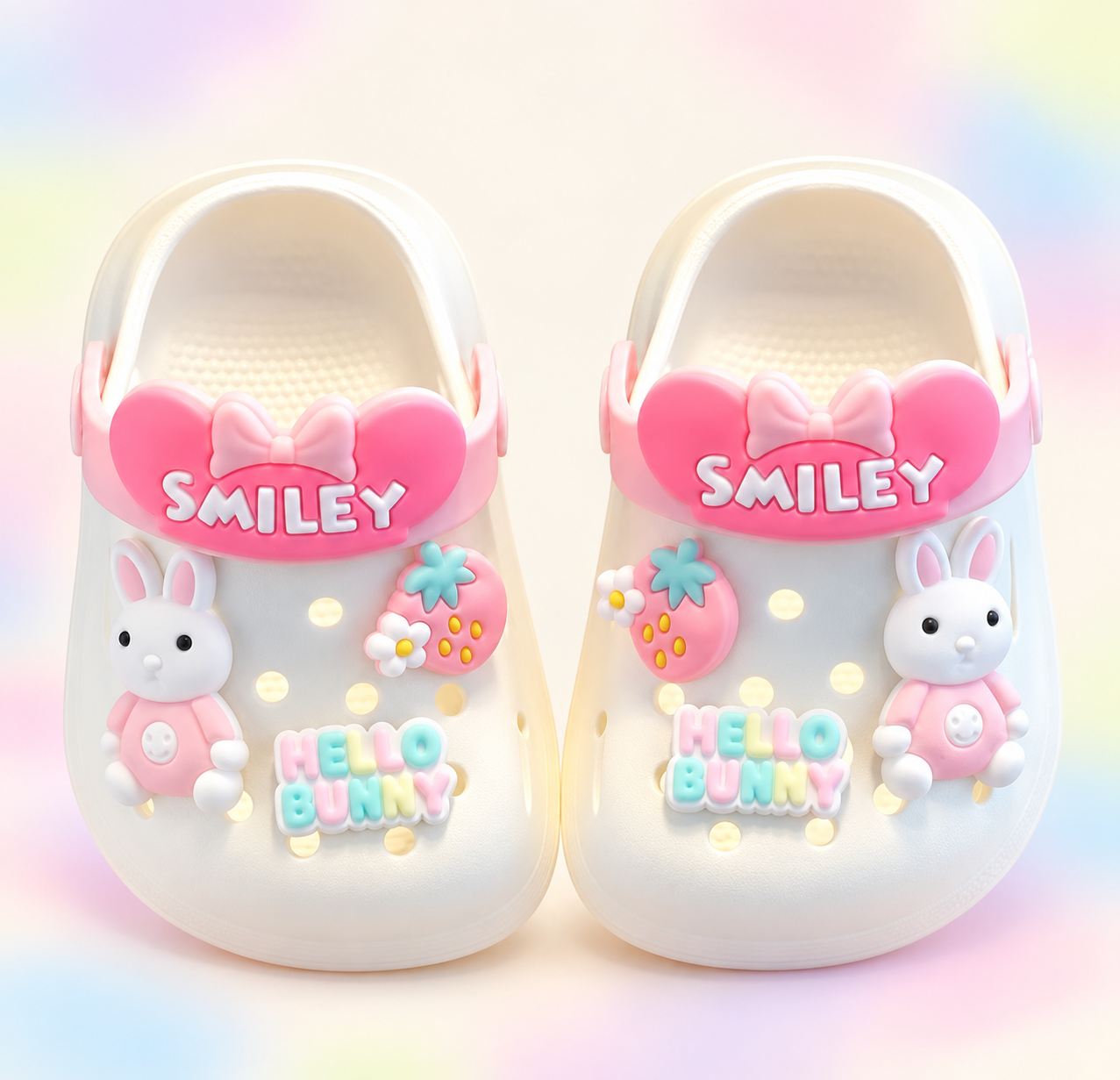 Bunny Character Clogs in Ivory & Pink
