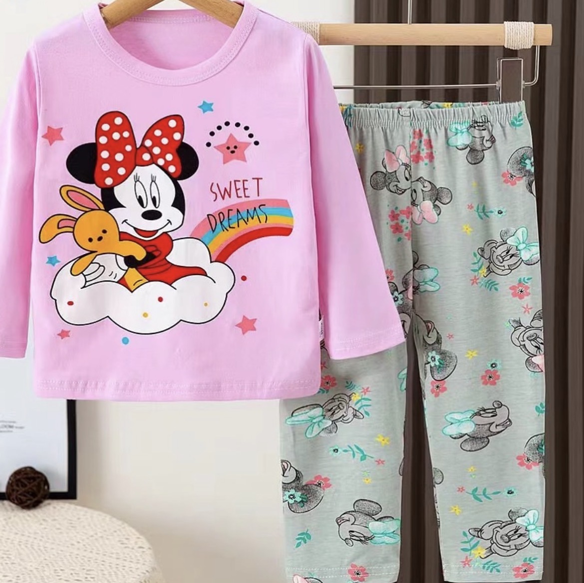 Pink character-print pajama set