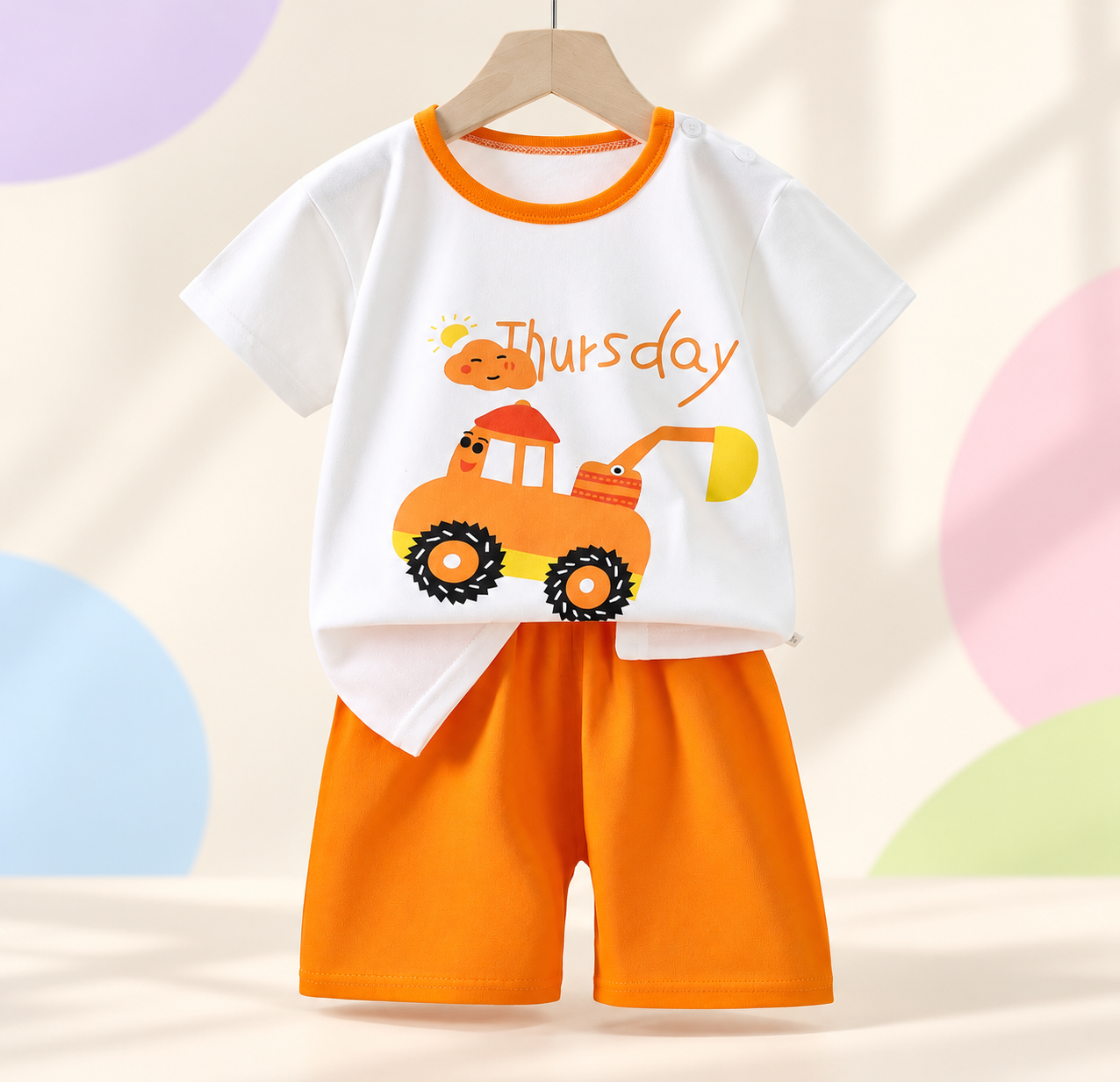 Toddler Graphic Two-Piece Set in Digger (White & Orange)