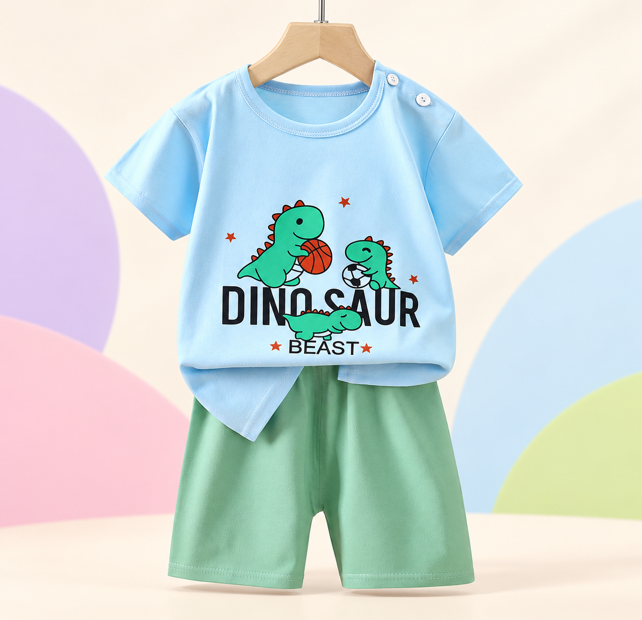 Toddler Graphic Two-Piece Set in Dinosaur (Blue & Mint)